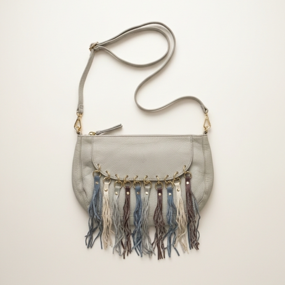 Margot Gray Crossbody Bag Multicolor Fringe